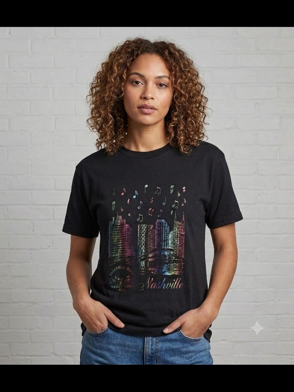 Vintage 90s Nashville "Music City USA" Rainbow Foil Graphic T-Shirt - XL